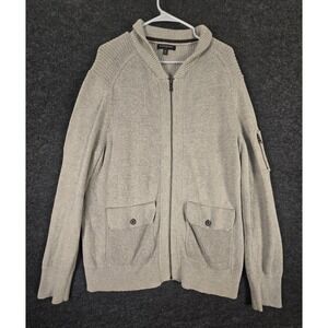 Banana Republic Mens Full Zip Knit Heavy Sweater Jacket Beige XL Wool Blend